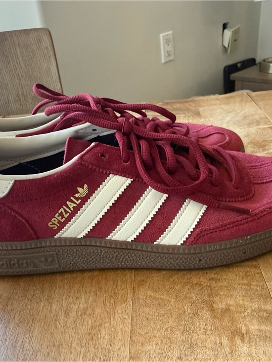 adidas Shoes - adidas Burgundy Suede Spezial Sneakers with White Stripes
